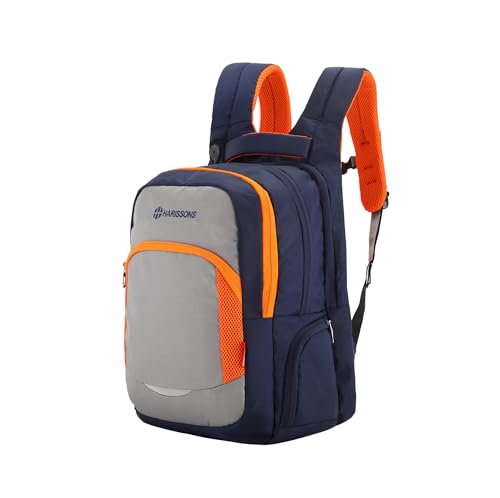 HARISSONS Xeno Travel Laptop Backpack | 40L | Fits 15.6' Laptop | Water-Resistant Dobby PU Polyester | USB Port, Rain Cover, Reflectors, Sternum Strap | Work, College & Commute (Black)(Blue & Orange)