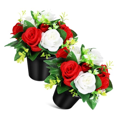 YARNOW 2pezzi Fiori Commemorativi Artificiali Composizioni Floreali per Tombe Decorazioni per Cimitero Fiori Finti Resistenti Design Elegante per Esterni Tributo Unico per Cari