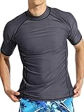 Actleis Men's Short Sleeve Rash Guard, UPF50+ UV Sun Protection Tee Quick Dry Swimming Shirts M Char