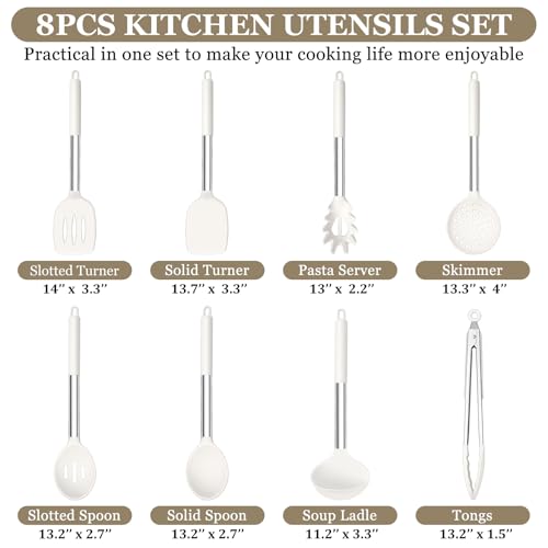 Image of TeamFar Kitchen Utensils Set of 8, Silicone Utensils Kitchen Tools-White