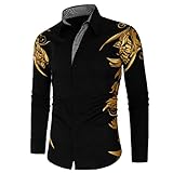 Herren Bedrucktes Hemd Frühling Sommer Mode Freizeithemd Langarm Casual Slim Gold Schwarz Hemd Herrenbekleidung