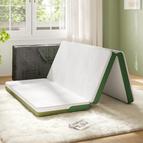 Image of Softa Tri-Fold Mattress Queen 4 Inch, Cooling Gel Memory Foam, Washable Cover, Non-Slip Base, Viscose from Bamboo, Certi-PUR & Oeko-TEX Certified, Space-Saving Floor Bed for Guest, Camping, Yoga, RV