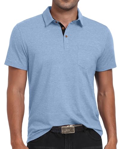 Image of Sailwind Men's Cotton Polo Shirts Short Sleeve Casual Summer Shirts Classic Collared Golf Shirt with Pocket