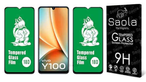 Image of Saola 18D Tempered Glass With Inbuilt AirBag Borders For Vivo Y100 (Pack Of 2) with Free Installation Kit. Full screen Coverage - 6.38 inch