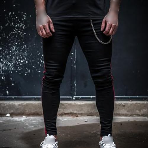 Men's Side Striped Jeans High Rise Stretch Skinny Men Jean Slim Ripped Tapered Leg Denim Pants2