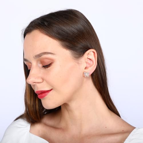 Image of Crystal Butterfly Earrings,Inlaid with Zirconia,Hypoallergenic Children's Diamond Silver Earrings,Birth Gift Birthday Valentine's Day Mother's Day Graduation Gift