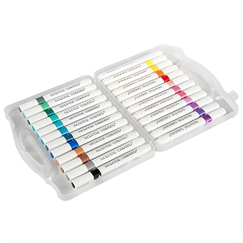 Image of JOUET Professional Acrylic Paint Markers Set, 24 Vibrant Colours, Brush Tip, Water-Based, Non-Toxic, for Rock Painting, Canvas, Glass, Wood, School Projects, with Portable Storage Case