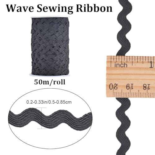 GORGECRAFT 50m x 5mm RIC Rac Trim Ribbon Black Wave Bending Fringe Trim Woven Braided Webbing Edge Lace for DIY Sewing Crafts Dress Clothes Embellishment Wedding Party Gift Wrapping Bows Decor - Image 2