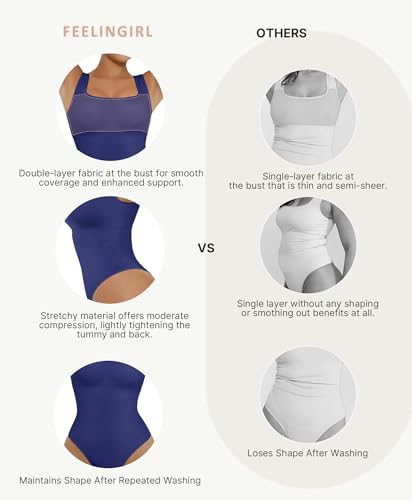 Image of FeelinGirl Bodysuits for Women Seamless Square Neck Tummy Control Compression Thong Shapewear Bodysuit Tank Tops Bodysuit