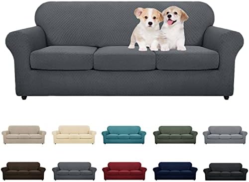 MAXIJIN 4 Piece Newest Couch Covers for 3 Cushion Couch Super Stretch Non Slip Couch Cover for Dogs Pet Friendly Elastic Jacquard Furniture Protector Sofa Slipcovers (Sofa, Dark Gray)