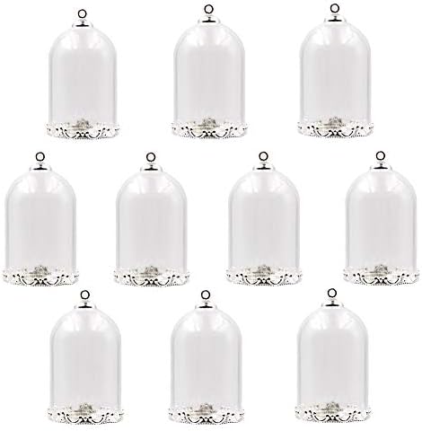 ZenRa10 Pieces Clear Tube Glass Globe Bottle with findings Hollow Glass Dome, Glass Vial Pendant Charms (38x25mm Silver Crown)