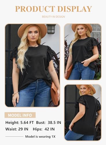 Eytino Womens Plus Size Tops Short Sleeve Round Neck Hollow Out Casual Loose Tunic Tees Shirts(1X-5X)3
