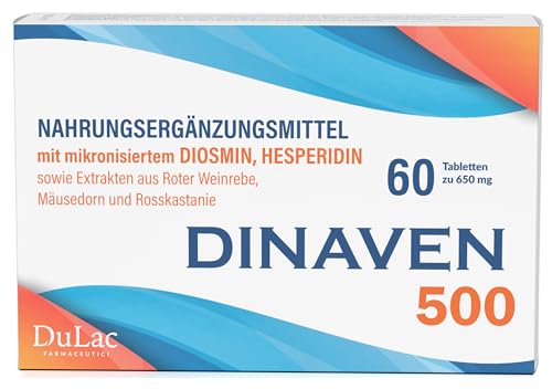 Dulac Dinaven 500 Nahrungsergänzung für Schwere und Geschwollene Beine 60 Tabletten für Venen und Lymphdrainage Beine Ideal bei Krampfadern mit Diosmin und Hesperidin Made in Italy