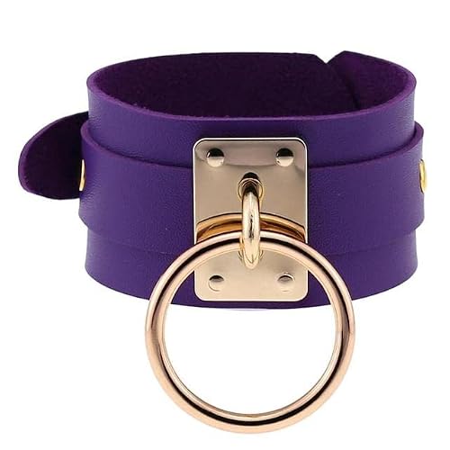Wszjln Women's P038 Gold Purple B Steampunk Punk Leather Bracelets For Men Harajuku Gold Color O-Round Gothic Bracelet Bangles Party Jewelry