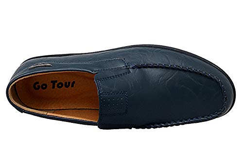 Go Tour Men's Premium Genuine Leather Casual Slip On Loafers Breathable Driving Shoes Fashion Slipper A Blue 10.5/46 #TOP2