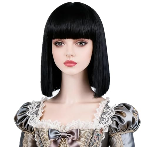 NiceLisa Black Cleopatra Wig Robin Short Straight BOB Egyptian Queen Adult Cosplay Wigs with Bangs