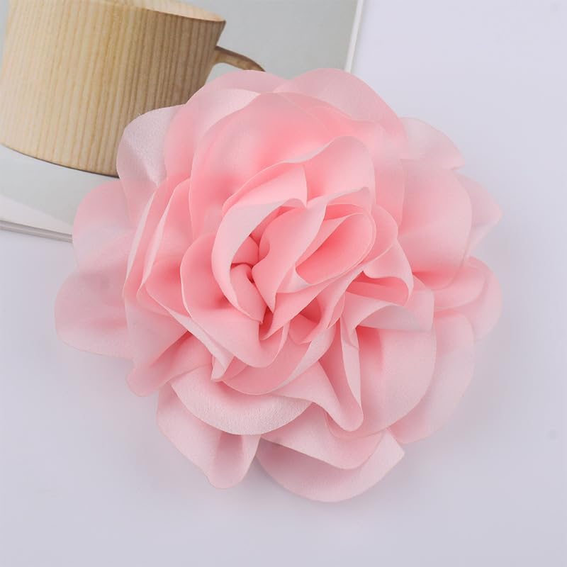 Image of Dainty Fabric Rose & Camellia Flower Oversized Brooch Pins & Hair Clip - Large Lapel Pin, 4.3in /7.5in