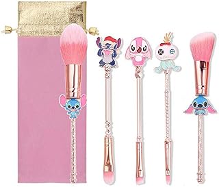 [5 Pcs] Stitch Makeup Brush Set, Lilo and Stitch Gifts Cosmetic Brushes for Powder Eyeshadow Blushes Lips, Portable Kawaii Makeup Brush Set, Stitch Gifts for Girl Women