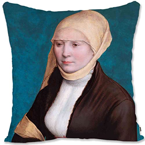 BONNIU Funda Decorativa Cojín con Cremallera 40X40 cm Funda Almohada Terciopelo Retratos Mujer Barroca Renacentista Art - Holbein - La Mujer Sur Alemania HH072