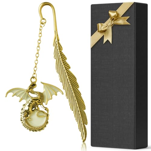 Fantasy Fourth Wing Metal Bookmark Glow in The Dark Cool Dragon Bookmark Gifts for Women Men Book Lovers Readers (Gold Dragon)