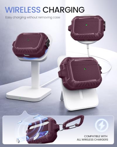 Image of MOBOSI for AirPods Pro 3 Case with Secure Lock & Carabiner, Dark Red