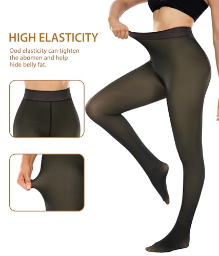 Image of CHRLEISURE Women's Fleece Lined Tights - Fake Sheer Warm Pantyhose Thick Winter Leggings