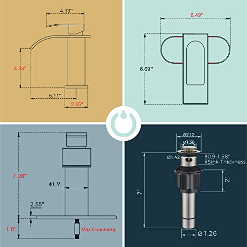 Forious Waterfall Bathroom Faucet Single Handle, Single Hole Bathroom Sink Faucet Stainless Steel, Brushed Nickel Bathroom Faucet With Deck Plate, 1 Hole Or 3 Hole Lavatory Faucet For Bathroom Sink #TOP5