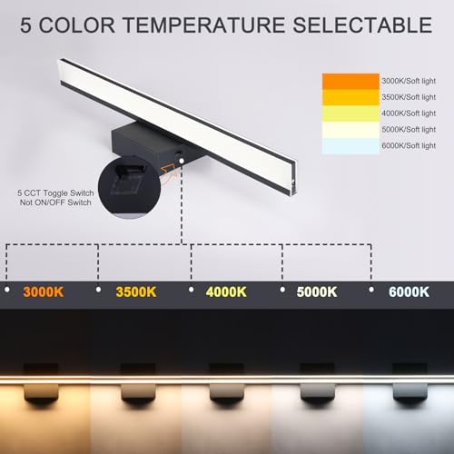 Image of LED Modern Bathroom Vanity Light Dimmable 5CCT Wall Light Fixture Over Mirror, Black Bar Vanity Light for Bathroom Mirror Restroom(15.7 inch, 12W)