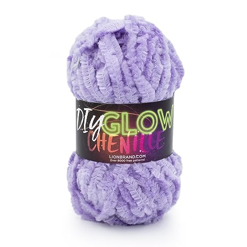 Lion Brand Yarn DIY Glow Chenille, Bulky Yarn, Purple, 1 Pack