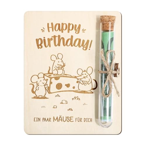 RhiVrillion Tarjeta de Cumpleaños de Madera – Felicitación Original con Diseño Feliz Cumpleaños y Sobre para Regalo de Dinero