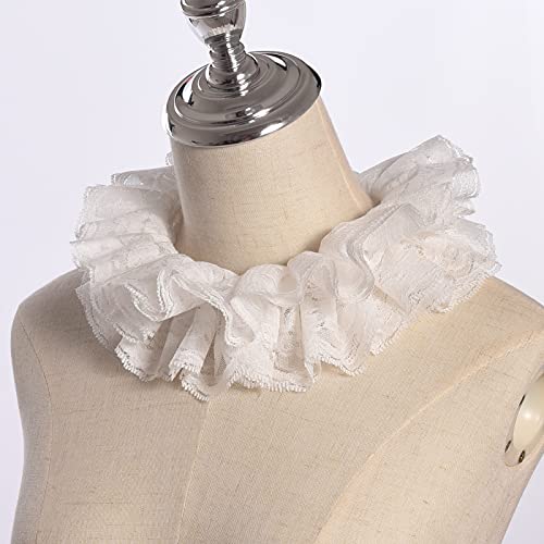 Vintage Lace Ruffled Multi-layer Detachable Collar Victorian Edwardian White Costume Neck Collar Unisex4