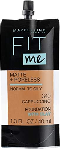 Maybelline New York Fit Me Matte + Poreless Liquid Foundation, Pouch Format, 340 Cappuccino, 1.3 Ounce