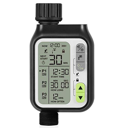 johgee Water Timer Digital Irrigation Timer Programmable Watering Timer Sprinkler Timer IP65 Waterproof/Child Lock Mode/Auto&Manual Mode/Rainwater Sensor Function