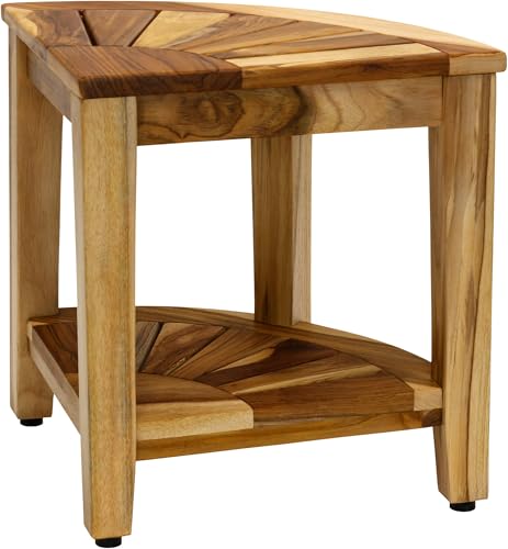 Image of AquaTeak Kai Clear-Shield Corner 15.5 inch Teak Shower Bench