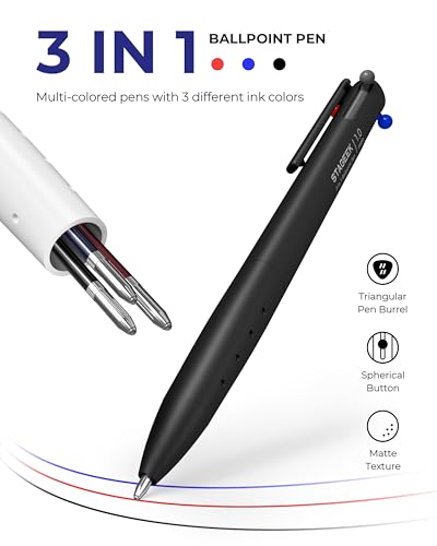 STAGEEK 3 Stück Mehrfarbig Pen, 3 Farben Mehrfarbiger Stift, 1,0 mm Mittlere Spitze, Weich Schreibende, Bunte Druckstifte für Büro, Schulbedarf, Notizen und Studenten Krankenschwestern