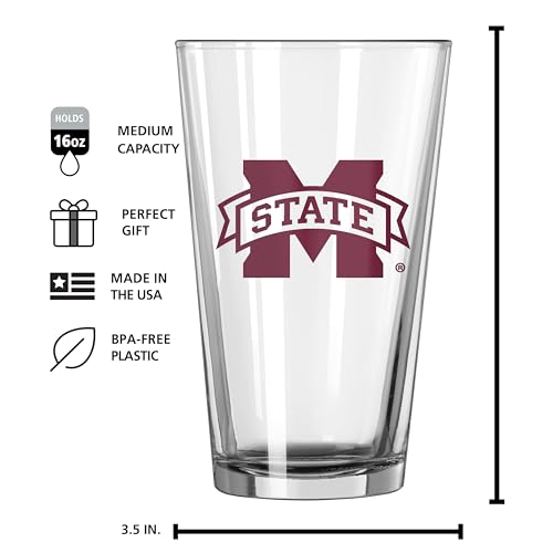 Image of Logo Brands NCAA 16 oz Pint Glass - Durable Glass With Bold Team Color- Chip-Resistant Rim Drinkware For Fans, Tailgates, Home Bars & Everyday Use