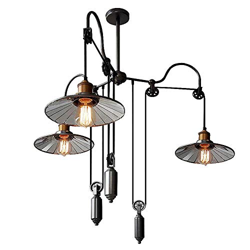 SUSUO Lignting Country Style Pulley Ceiling Pendent Light Adjustable 3-Heads Retro Wire Industrial Chandeliers Retractable Hanging Lighting