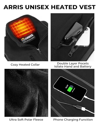 ARRIS Fleece Heated Vest for Men with Battery Pack Included, Size Adjustable 8 Heating Zones for Hunting4