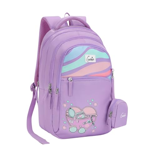 Image of Genie Backpack for Girls Laptop Sleeve, Three Compartments and Organiser with Padded Shoulders |Best for Books,Stationery,Lunch Box & Essentials