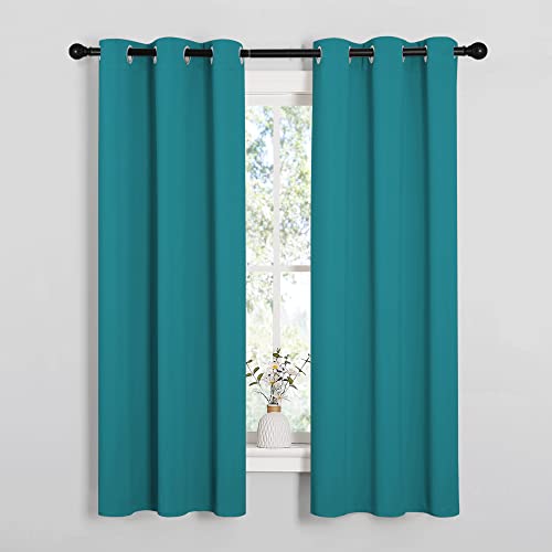Image of NICETOWN Room Darkening Curtains 63 inch Length 2 Panels, Thermal Insulated Grommet Blackout Curtains for Modern Casual Elegant Bedroom Kids Room Theme Decoration (Peacock Teal, 2 Pieces, W34)