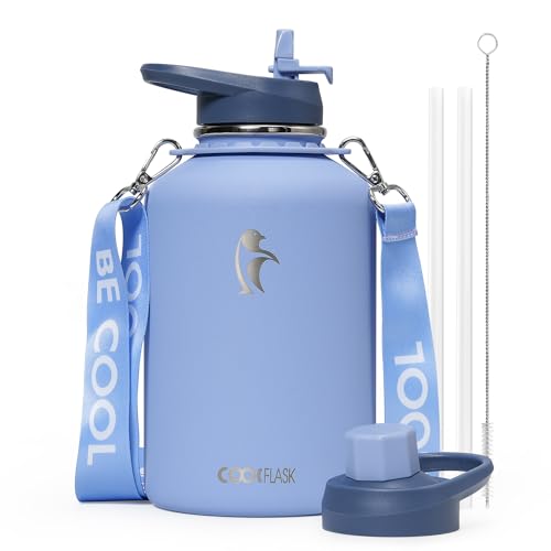 Image of Coolflask Half Gallon Water Bottle Insulated Stainless Steel with Strap