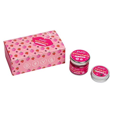 Pura Cosmetics Raspberry Lip Scrub and Forest Fruits Lip Balm Gift Set - Vegan, Natural Ingredients, Cruelty-Free, Plastic-Free Packaging & Handmade in the UK (Lip Print Gift Box) Cover