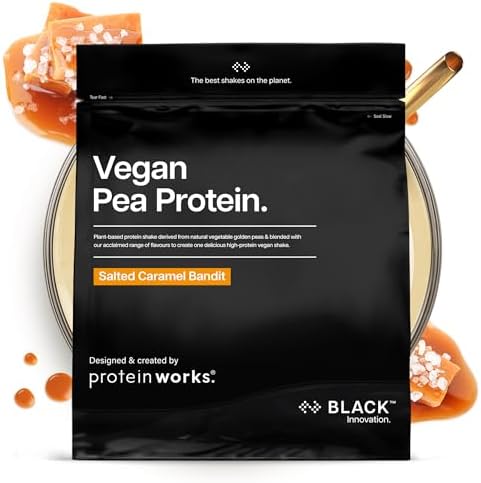 Protein Works | Vegan Pea Protein - Black, Salted Caramel, 1kg | Veganes Proteinpulver, Erbsenprotein-Isolat, 24 g Protein, fettarm, kohlenhydratarm, Vitamin K & B6, Magnesium, 33