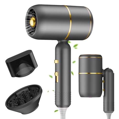 Secador de Pelo 2400 W Profesional Secador Iónico para Salón con Difusor y Boquilla Termostato Inteligente 3 temperaturas y 2 velocidades del viento para Hogar Viajes Estilismo (Grey Gold)