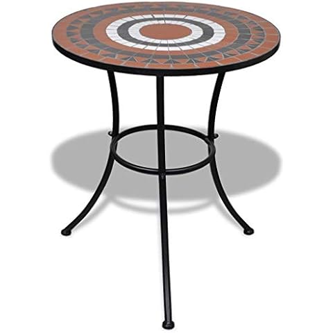 SOULONG Tisch mit Mosaik, 60 cm, Mosaik-Tisch für Balkon und Garten, Kaffeetische aus Keramik, robuster Rahmen aus Eisen, Bistrotisch (Terrakotta) Cover