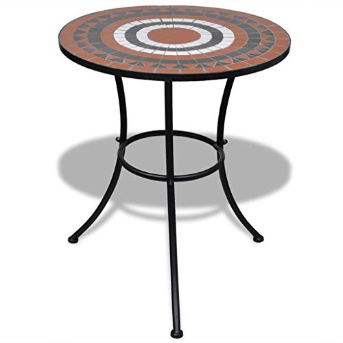 SOULONG Mosaic Table 60 cm Mosaic Table Garden Balcony Coffee Tables Ceramic Sturdy Iron Frame Bistro Table terracotta