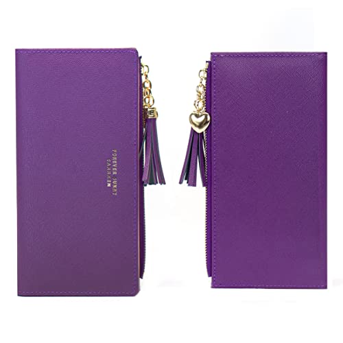 Image of Valentoria Womens Wallet Cute Elegant Long Slim Card Holder Case Minimalist Coin Purse Thin Tassels Zip Clutch Wallets for Girls Ladies | Cute