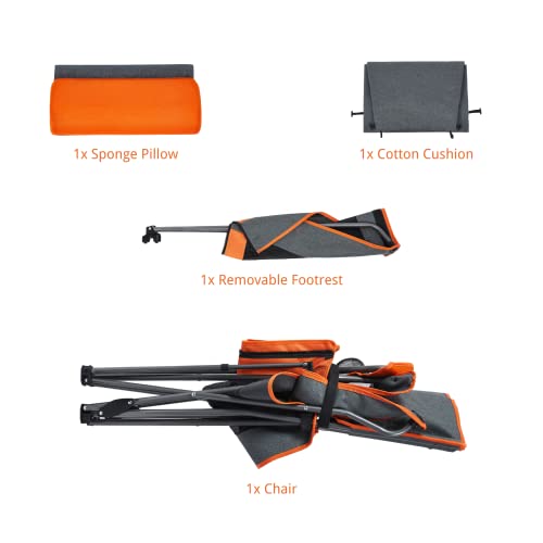 Suntime Adjustable Reclining Lounge Mesh Chair, Portable Folding Camping Chair With Removable Cotton Cushion, Footrest, Sponge Pillow, Cup Holder, Side Pocket, Carry Bag - Orange #TOP7