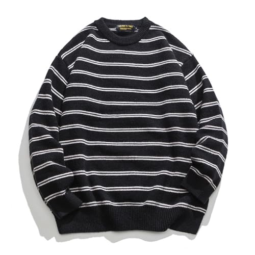 Pull rayé pour hommes col rond pour en finir avec les hauts basiques look Harajuku streetwear