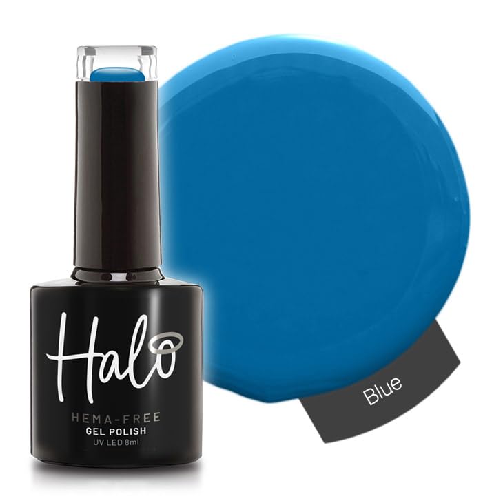 Halo Gel Polish 8ml - Blue. UV/LED Gel Nail Polish, Long Lasting & Easy To Apply. Nail Art Colours For Manicure & Pedicure. Gel Polish For Professional & Home Use.